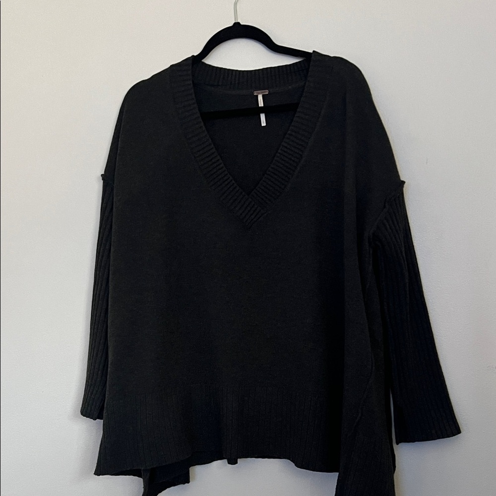 Black/Charcoal Gray V-Neck Women's Sweater